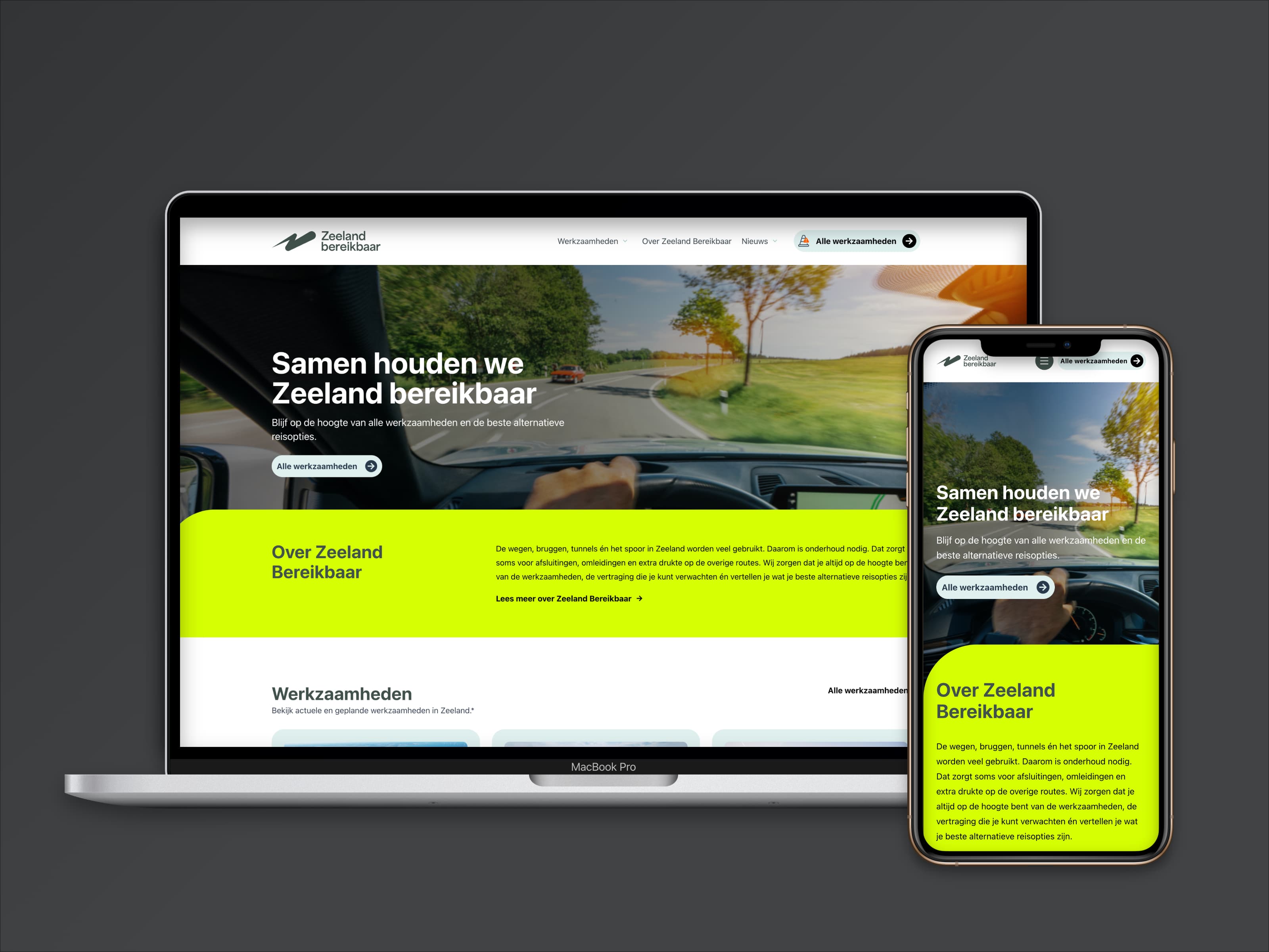 Homepage van Zeeland Bereikbaar op een laptop en telefoon